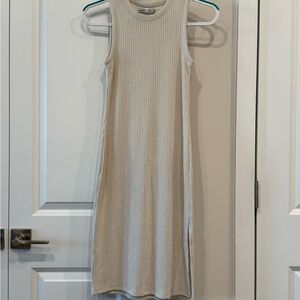 Abercrombie & Fitch Ribbed Beige Midi Dress
